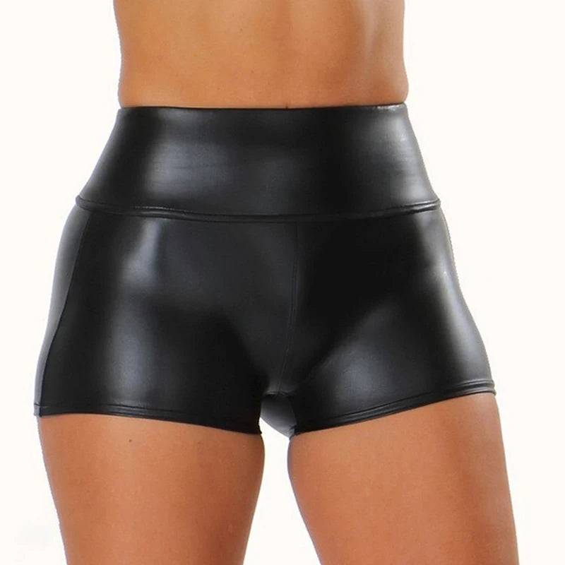 Profashion Costumes Shorts Women PU Leather Shorts High Waist Solid Color Button Black Shorts Fashion Summer