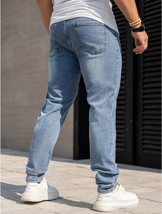 Manfinity Homme Men's Plain Pocket Simple Casual Denim Jeans Pants