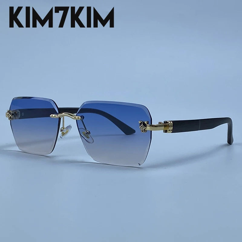 Square Rimless Photochromic Sunglasses Men Vintage Sun Glasses Luxury Designer Shades Male Cut Lenses Frameless Eyewear