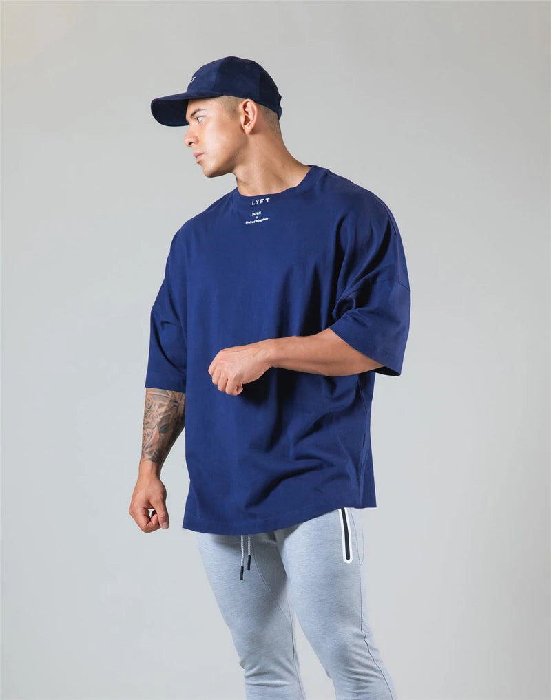Cotton Gym Shirt Sport T Shirt Men Short Sleeve Running Shirt Men Workout Training Tees Fitness Loose large size M-XXXL