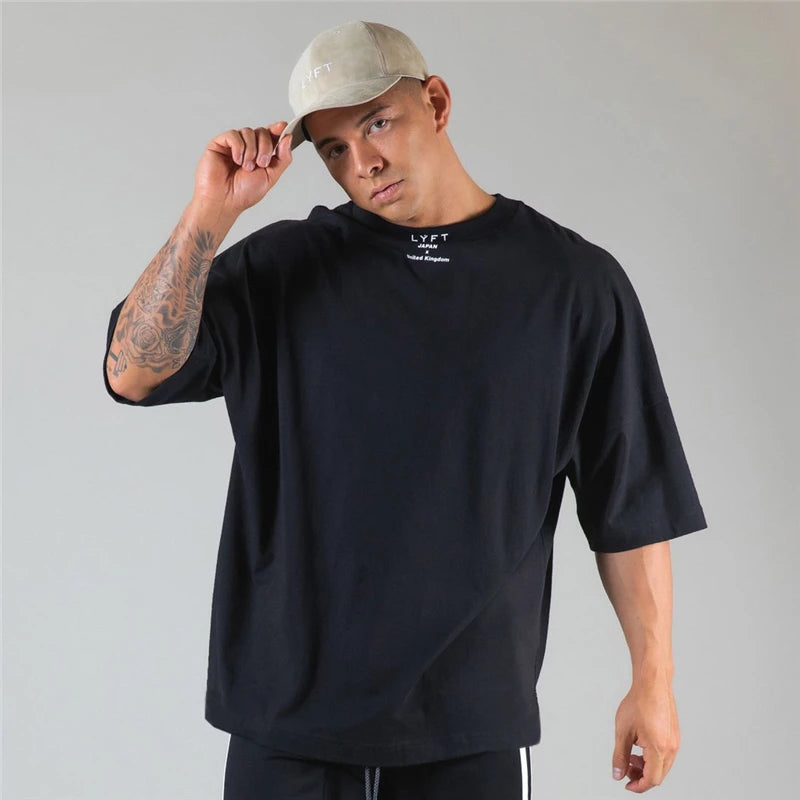 Cotton Gym Shirt Sport T Shirt Men Short Sleeve Running Shirt Men Workout Training Tees Fitness Loose large size M-XXXL