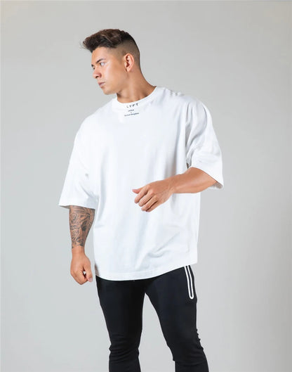 Cotton Gym Shirt Sport T Shirt Men Short Sleeve Running Shirt Men Workout Training Tees Fitness Loose large size M-XXXL