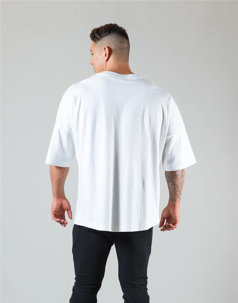 Cotton Gym Shirt Sport T Shirt Men Short Sleeve Running Shirt Men Workout Training Tees Fitness Loose large size M-XXXL