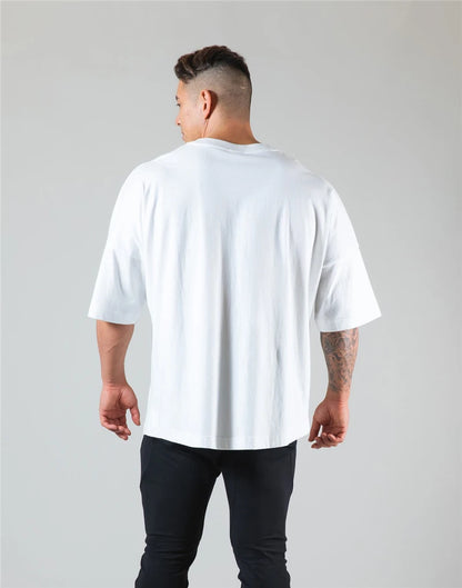 Cotton Gym Shirt Sport T Shirt Men Short Sleeve Running Shirt Men Workout Training Tees Fitness Loose large size M-XXXL