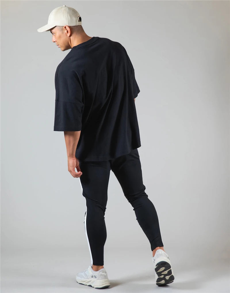 Cotton Gym Shirt Sport T Shirt Men Short Sleeve Running Shirt Men Workout Training Tees Fitness Loose large size M-XXXL