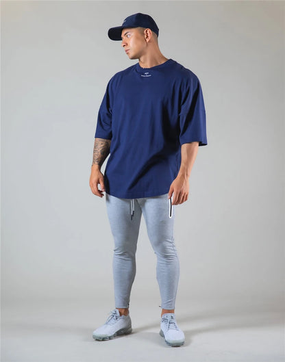 Cotton Gym Shirt Sport T Shirt Men Short Sleeve Running Shirt Men Workout Training Tees Fitness Loose large size M-XXXL