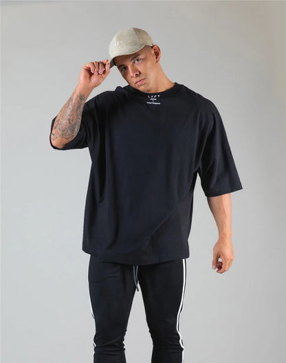 Cotton Gym Shirt Sport T Shirt Men Short Sleeve Running Shirt Men Workout Training Tees Fitness Loose large size M-XXXL