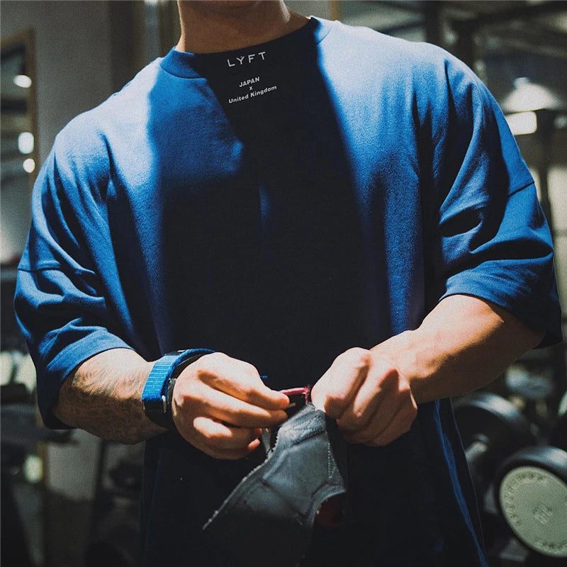 Cotton Gym Shirt Sport T Shirt Men Short Sleeve Running Shirt Men Workout Training Tees Fitness Loose large size M-XXXL