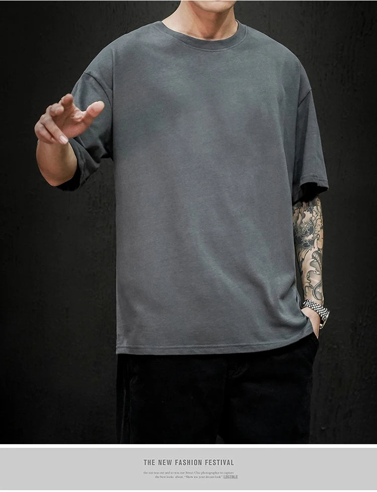 Men's T Shirt Casual Loose Cotton Short Sleeve T-Shirt Men Top Tee shirt Men