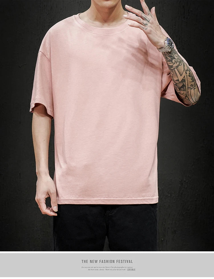 Men's T Shirt Casual Loose Cotton Short Sleeve T-Shirt Men Top Tee shirt Men