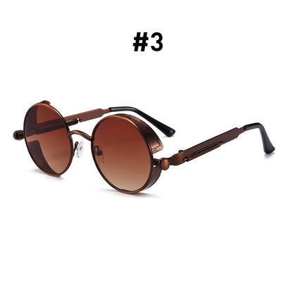 VIVIBEE Vintage Steampunk Red Sunglasses Round Punk Alloy Metal Retro Sun Glasses Goggles Gothic Style Shades