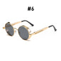 VIVIBEE Vintage Steampunk Red Sunglasses Round Punk Alloy Metal Retro Sun Glasses Goggles Gothic Style Shades