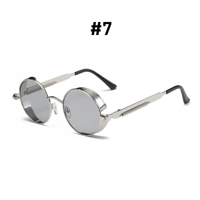 VIVIBEE Vintage Steampunk Red Sunglasses Round Punk Alloy Metal Retro Sun Glasses Goggles Gothic Style Shades