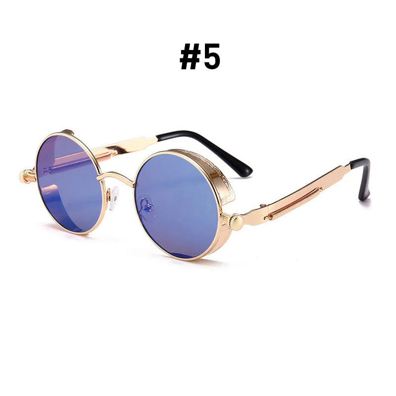 VIVIBEE Vintage Steampunk Red Sunglasses Round Punk Alloy Metal Retro Sun Glasses Goggles Gothic Style Shades