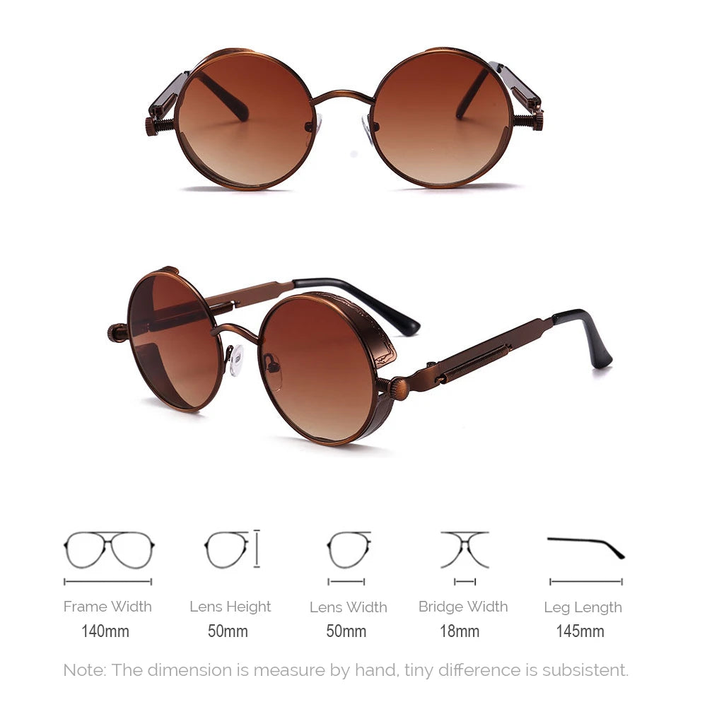 VIVIBEE Vintage Steampunk Red Sunglasses Round Punk Alloy Metal Retro Sun Glasses Goggles Gothic Style Shades