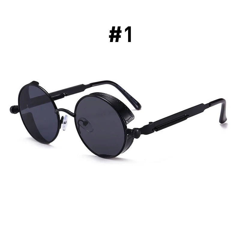 VIVIBEE Vintage Steampunk Red Sunglasses Round Punk Alloy Metal Retro Sun Glasses Goggles Gothic Style Shades