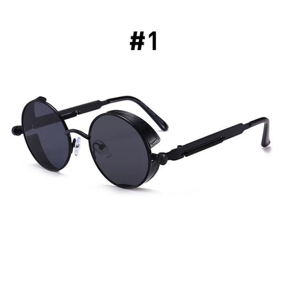 VIVIBEE Vintage Steampunk Red Sunglasses Round Punk Alloy Metal Retro Sun Glasses Goggles Gothic Style Shades