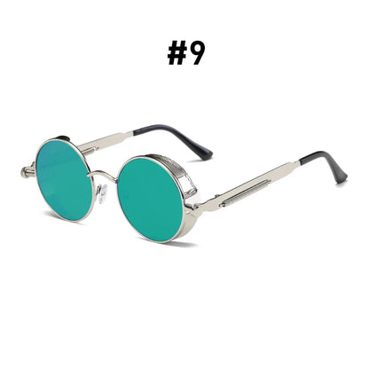 VIVIBEE Vintage Steampunk Red Sunglasses Round Punk Alloy Metal Retro Sun Glasses Goggles Gothic Style Shades