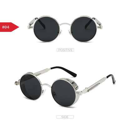 VIVIBEE Vintage Steampunk Red Sunglasses Round Punk Alloy Metal Retro Sun Glasses Goggles Gothic Style Shades