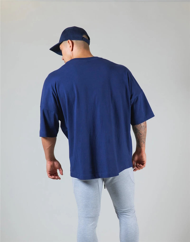 Cotton Gym Shirt Sport T Shirt Men Short Sleeve Running Shirt Men Workout Training Tees Fitness Loose large size M-XXXL