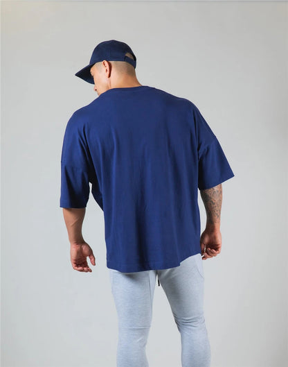 Cotton Gym Shirt Sport T Shirt Men Short Sleeve Running Shirt Men Workout Training Tees Fitness Loose large size M-XXXL
