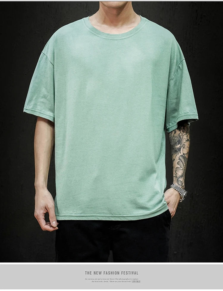 Men's T Shirt Casual Loose Cotton Short Sleeve T-Shirt Men Top Tee shirt Men