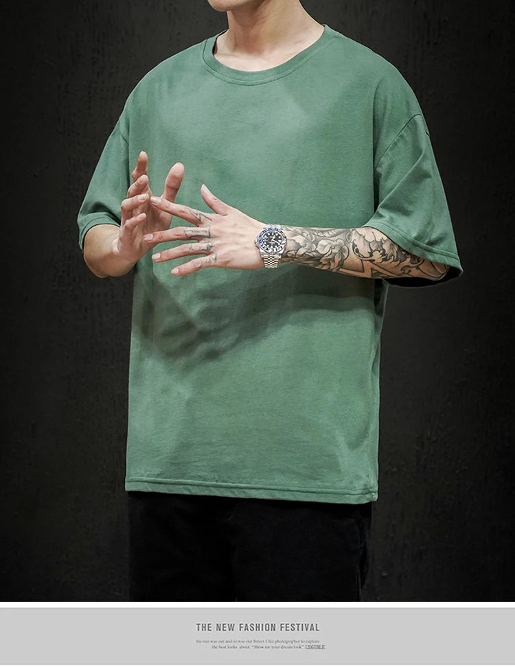 Men's T Shirt Casual Loose Cotton Short Sleeve T-Shirt Men Top Tee shirt Men