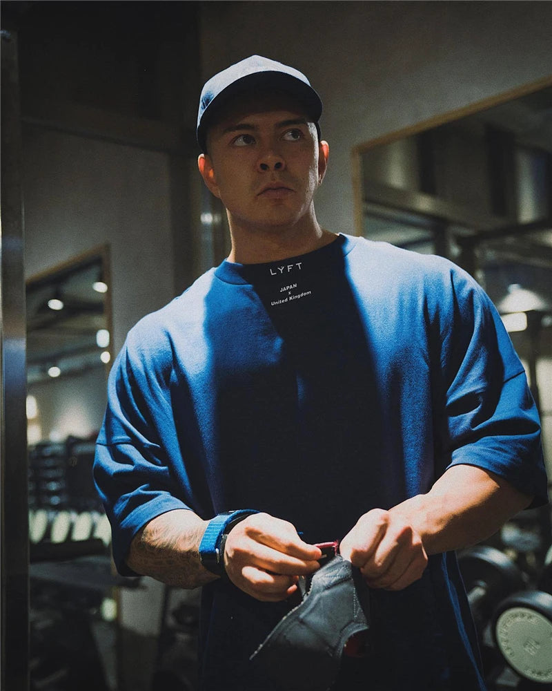 Cotton Gym Shirt Sport T Shirt Men Short Sleeve Running Shirt Men Workout Training Tees Fitness Loose large size M-XXXL