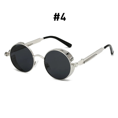 VIVIBEE Vintage Steampunk Red Sunglasses Round Punk Alloy Metal Retro Sun Glasses Goggles Gothic Style Shades