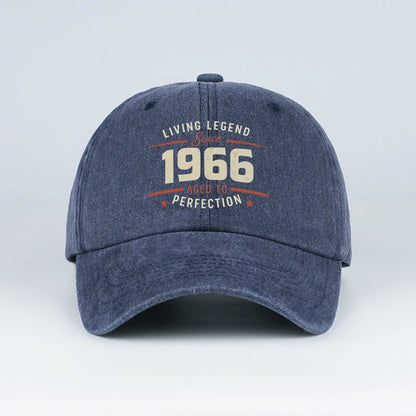 "Living Legend Since 1966" Washed Baseball Cap Adjustable Unisex Gift For Vintage Lovers