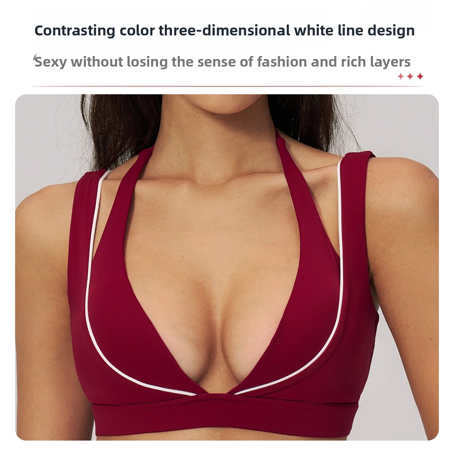 Women Deep V Neck Sports Bra Wide Strap Open V Back Contrast Piping Padded Push Up Gym Workout Top Yoga Bras Activewear Summer