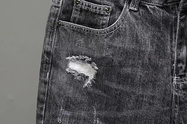 Men's Short Jeans Pants Black Gray Ripped Male Denim Shorts Designer Buttons Popular Emo New in Stretchable Wih Zipper Original