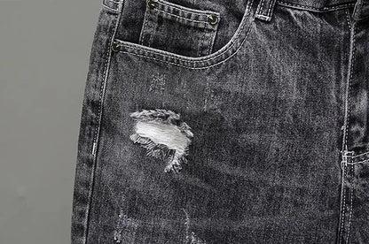 Men's Short Jeans Pants Black Gray Ripped Male Denim Shorts Designer Buttons Popular Emo New in Stretchable Wih Zipper Original