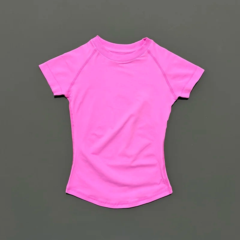 Histello Women Short Sleeve Sports T-Shirt Round Neck Breathable Stretchy Quick Dry Top Yoga Gym Running Fitness Activewear