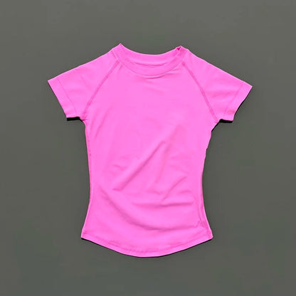 Histello Women Short Sleeve Sports T-Shirt Round Neck Breathable Stretchy Quick Dry Top Yoga Gym Running Fitness Activewear