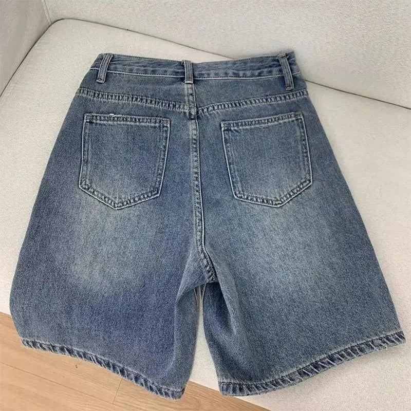 Profashion Women Casual Denim Shorts Short Jeans Knee Length Denim Pant Women High Waist Shorts