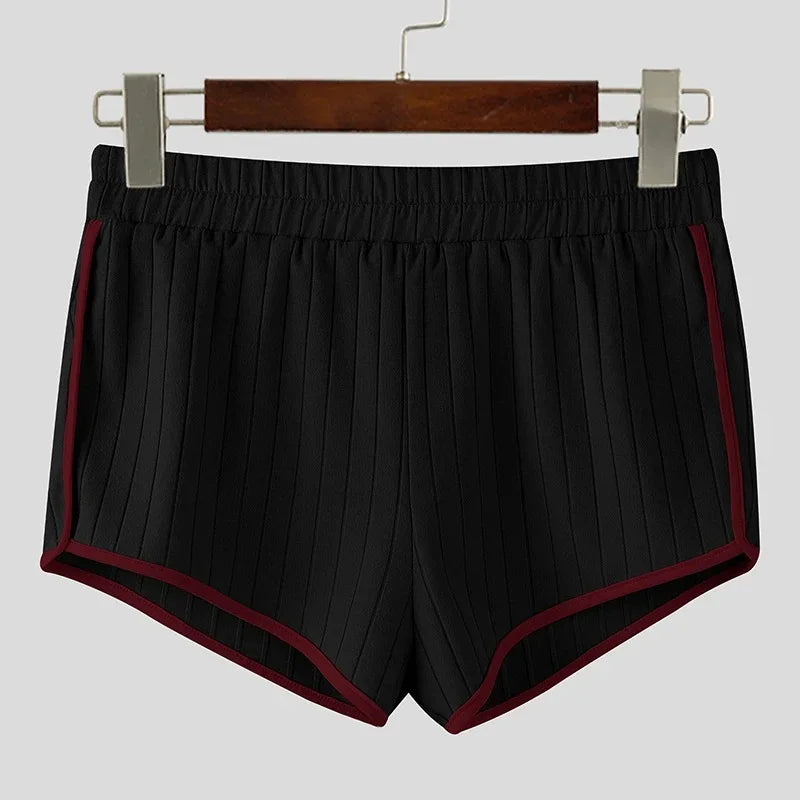 Ribbed Athletic Shorts High Waist Contrast Trim Bodybuilding Gym Shorts Summer Quick Dry Workout Short Pants Fitness Short