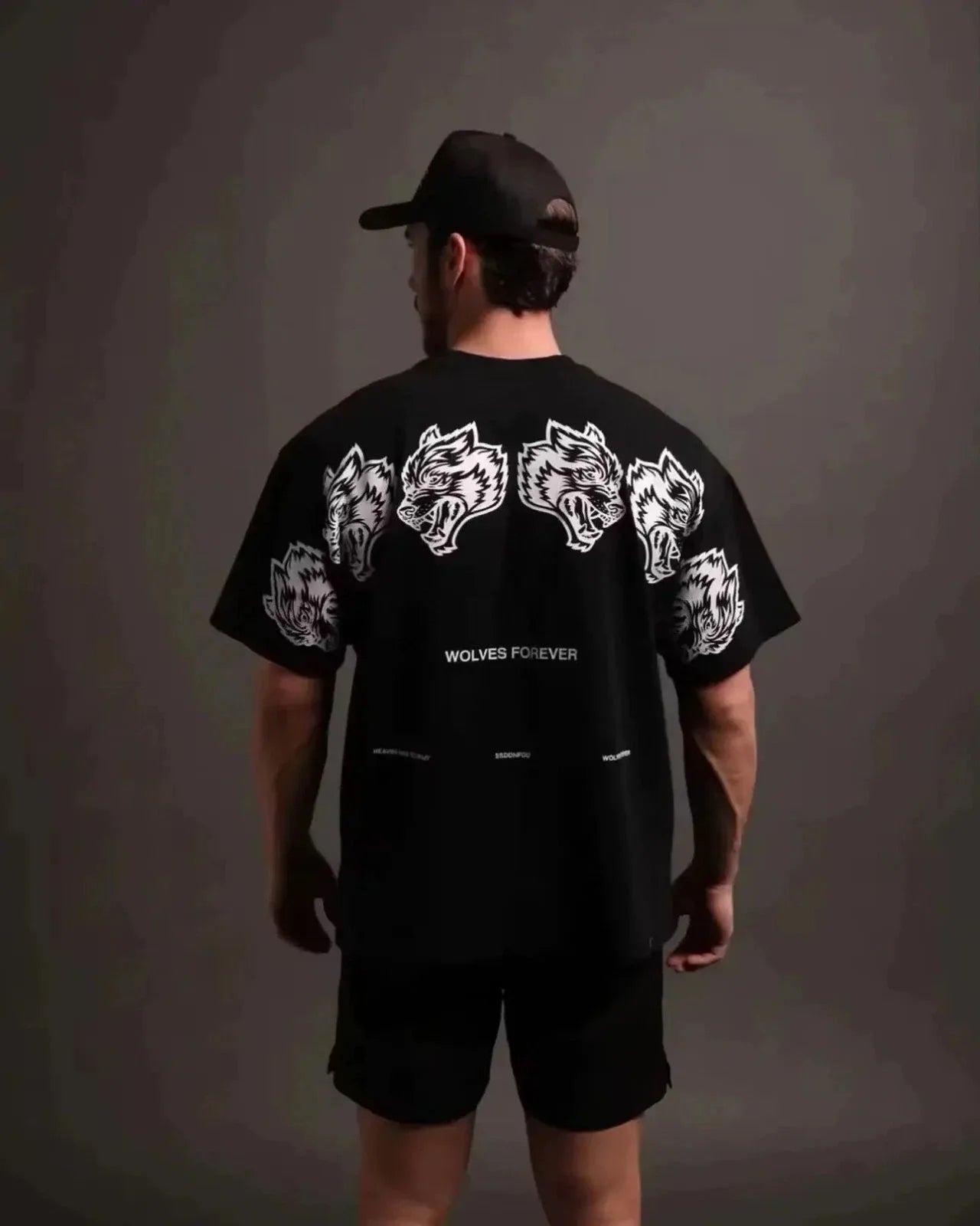 Unisex Wolf Graphic Printed Oversized T-Shirt Cotton Fitness Short Sleeve Tee