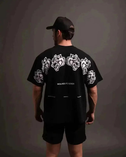 Unisex Wolf Graphic Printed Oversized T-Shirt Cotton Fitness Short Sleeve Tee