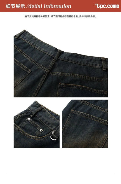 Men's Summer American High Street Retro Gradient Washed Denim Shorts Lazy Youth Trendy Ins New Versatile Casual Capri Pants