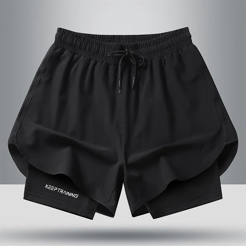 Men's quick drying and breathable 2-in-1 running shorts with built-in lining suitable for exercise jogging and marathon running
