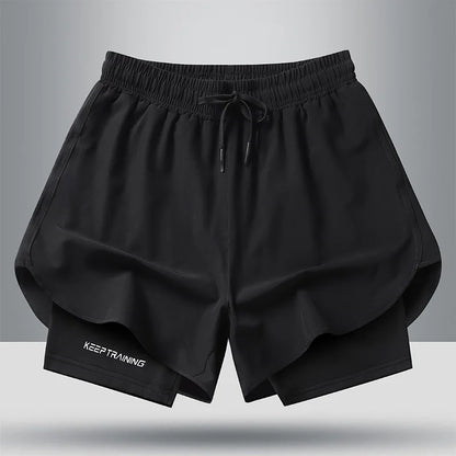 Men's quick drying and breathable 2-in-1 running shorts with built-in lining suitable for exercise jogging and marathon running