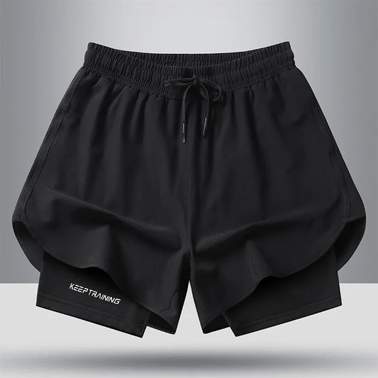 Men's quick drying and breathable 2-in-1 running shorts with built-in lining suitable for exercise jogging and marathon running