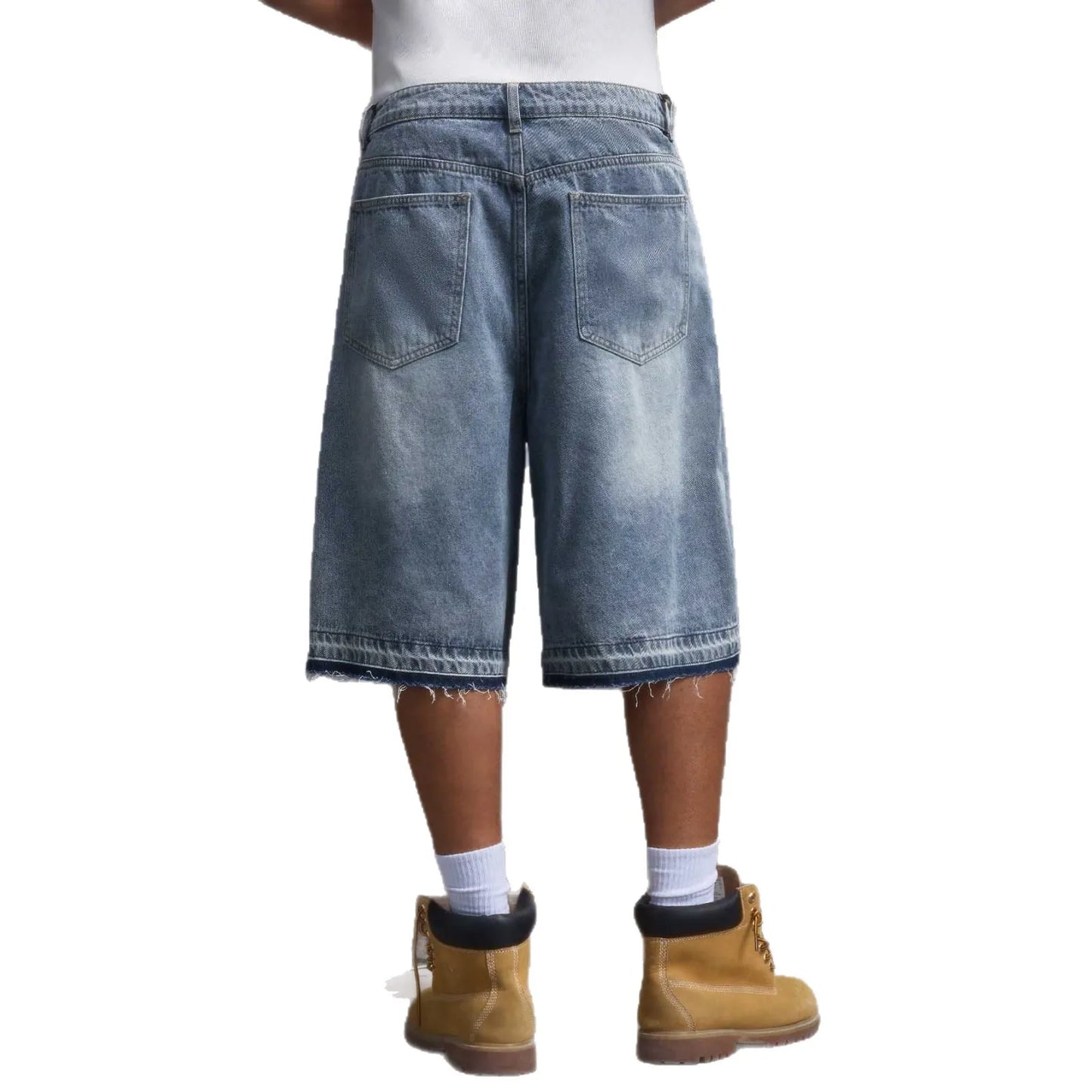 Men's Non-Stretch Denim Shorts Summer Laser Burn Letter Print Streetwear Loose Fit Raw Hem Five-Point Mid Jeans Shorts