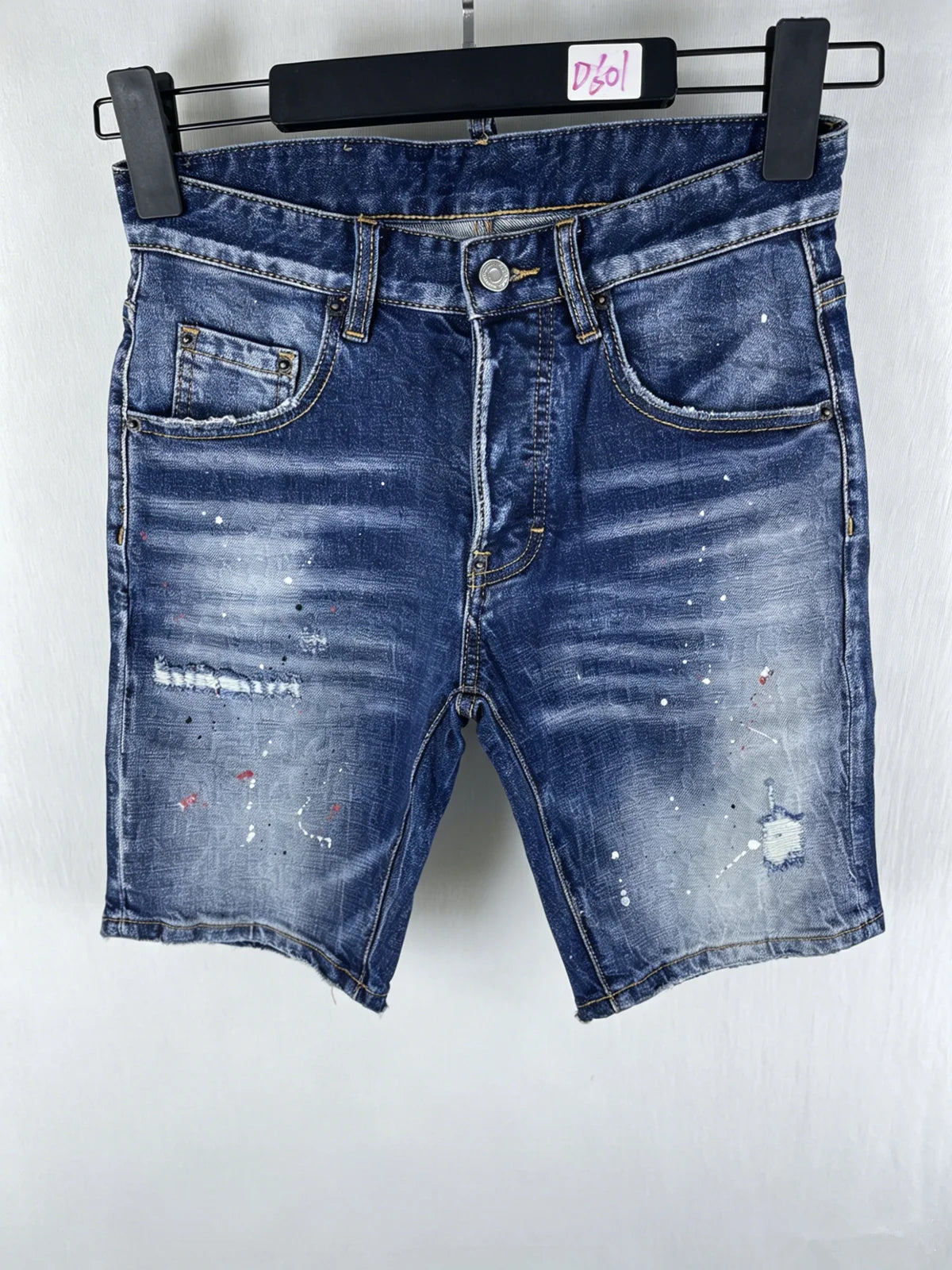 3006 Summer New Men's Jeans Washed Ripped Patch Paint Slim-fit Micro-elastic Denim Shorts Men's Black