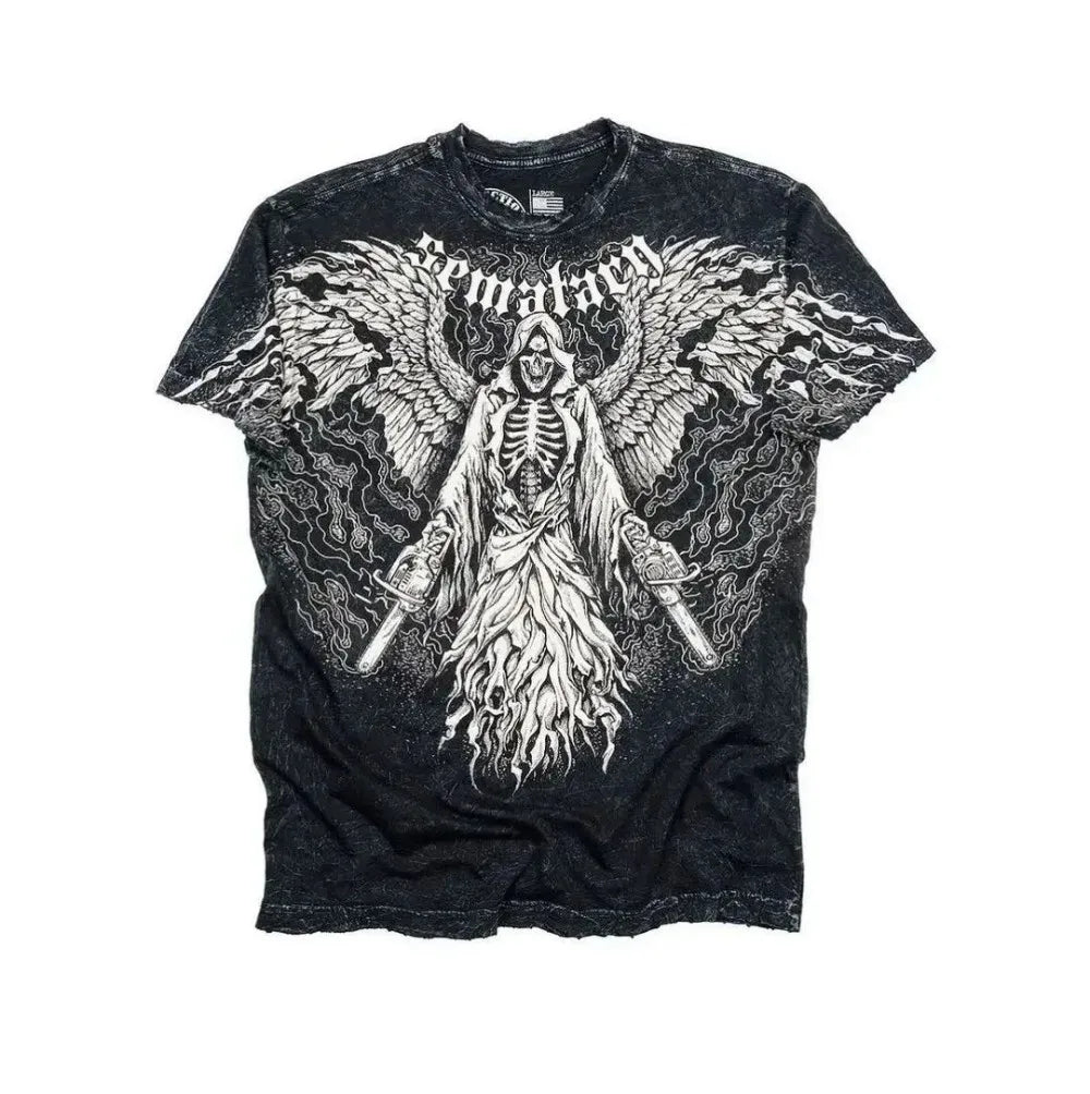 Summer New Men's Breathable Round Neck T-shirt Y2K Retro Clothing Punk Hip Hop Pattern Printed