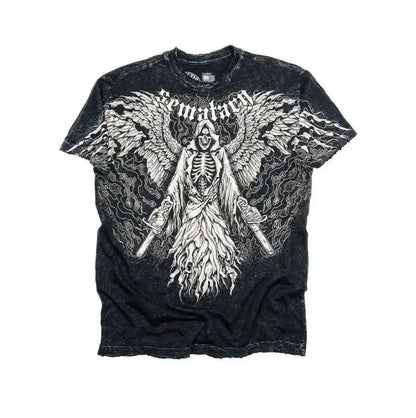Summer New Men's Breathable Round Neck T-shirt Y2K Retro Clothing Punk Hip Hop Pattern Printed