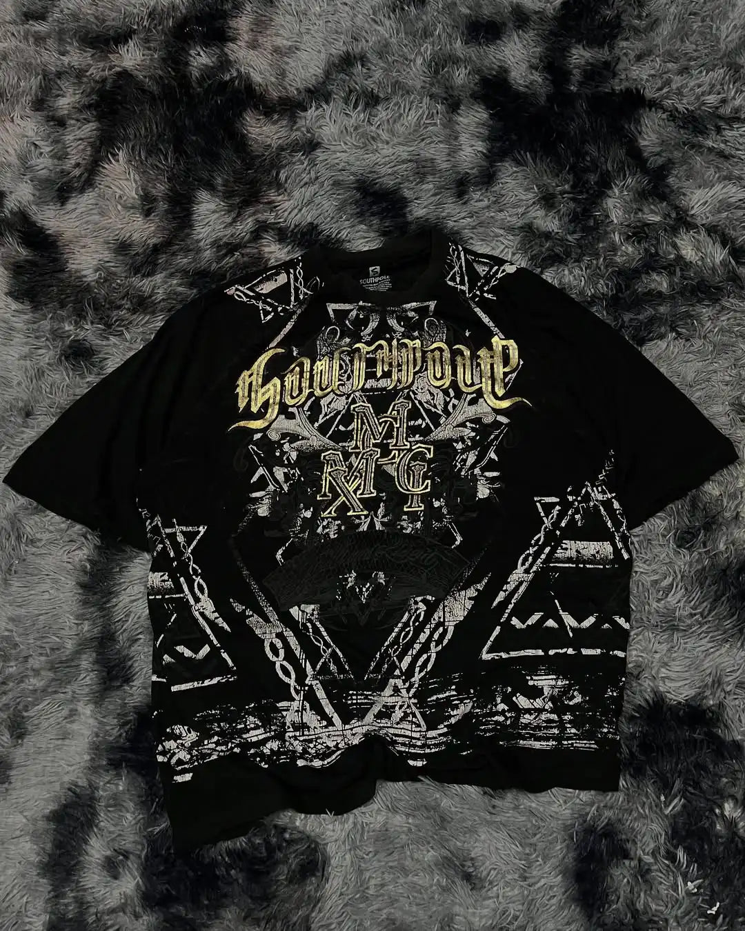 Southpole Y2K Vintage Cotton Graphic Tee Distressed Oversized Unisex T-Shirt with Gothic Print Streetwear Retro Soft Shirt Man
