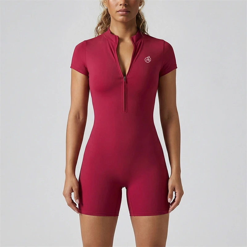 Women New Bum Zipper Workout Rompers Sports Overalls Women Gym Clothing Running Fitness Suits Gym Tracksuit Short Jumpsuits