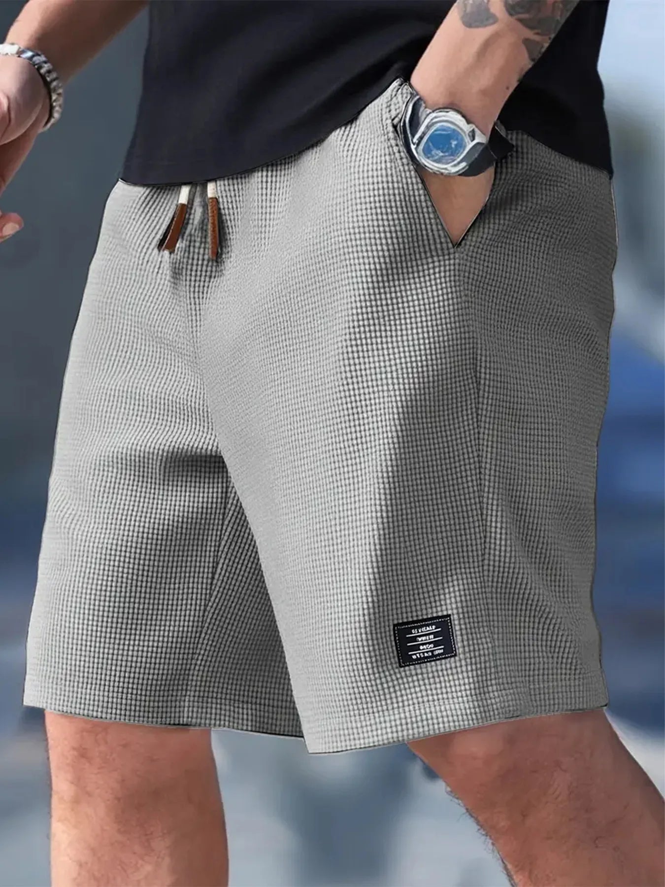 Summer Men's Waffle Texture Casual Sports Beach Shorts Quick Dry Trendy Versatile Bermuda Shorts Streetwear Lightweight
